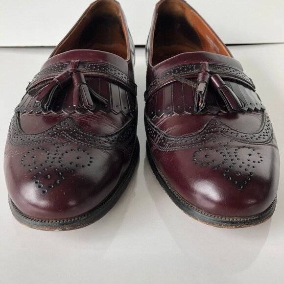 BOSTONIAN CLASSICS Burgundy Leather Tassel Kiltie Wingtip Brogue Slip Ons 10.5 M - Picture 2 of 14